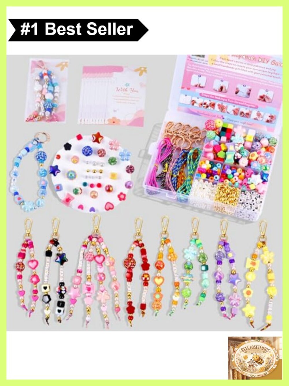 Acrylic Beaded Keychain Making Kit 865PCS DIY Bag Charm Jewelry Craft Set